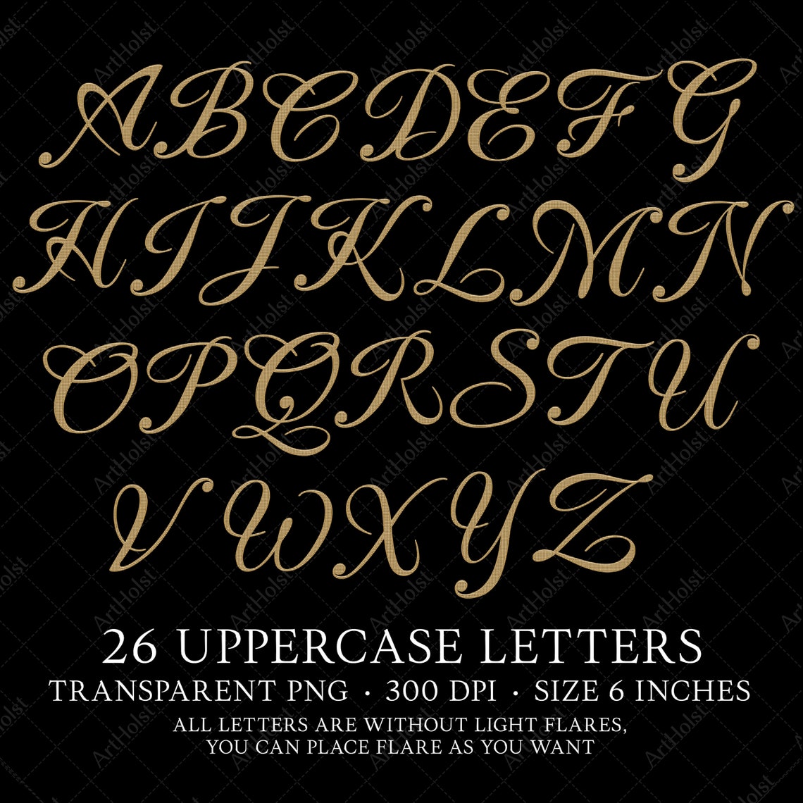 Gold Glitter Alphabet PNG: Cursive Letters & Numbers (digital Download ...