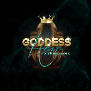 Glam Hair Extensions Logo: Gold Crown Beauty Business Design (Digital File, Customized Design)