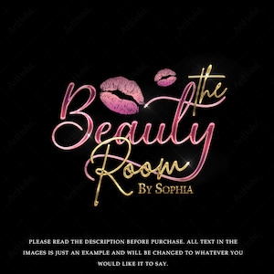 Pink Gold Beauty Business Logo Design: Lashes, Hair, Makeup (Digital File, Customized Design)