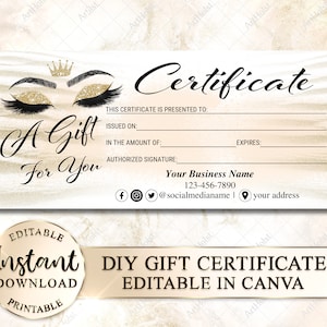 Gift Certificate Template, Gift Voucher, Holiday Editable Gift Card, DIY Gift Certificate, Gift Card Beauty, Lash Voucher, Boutique, Makeup