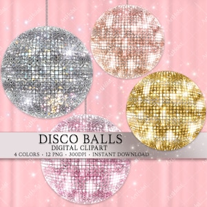 Disco Ball Clipart, Disco Ball PNG, Party Clipart, Mirror Balls, Birthday Clipart, Christmas Clipart, Digital Download