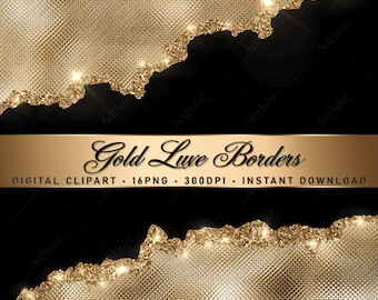 Gold Metallic Foil Borders Clipart, PNG Design Elements for Invitations, Branding & DIY – Digital Download
