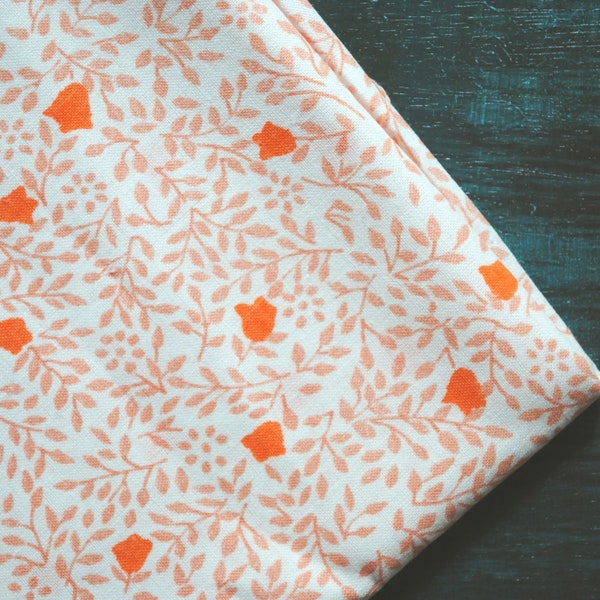 Vintage cotton fabric Estonian orange coral white floral 3 yards