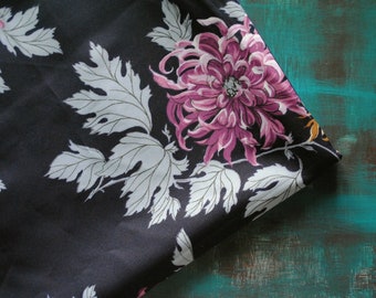 Vintage fabric Estonian Soviet flowers boho floral gypsy black grey white geometric 2.3 yards in 1 listing