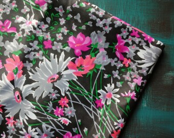 Vintage fabric Estonian Soviet flowers boho floral gypsy black grey white geometric 2.3 yards in 1 listing