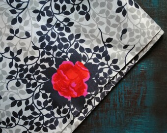 Vintage fabric Estonian Soviet flowers boho floral gypsy black grey white geometric 2.3 yards in 1 listing