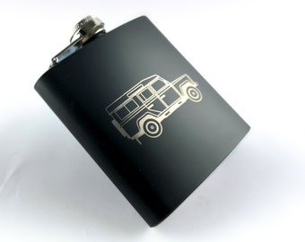 6oz Hip Flask - Land Rover Defender 90 110 130 - Include NEW DEFENDER - Whisky, Camping, Outdoors, Gardening, Shooting, Hunting Father's Day