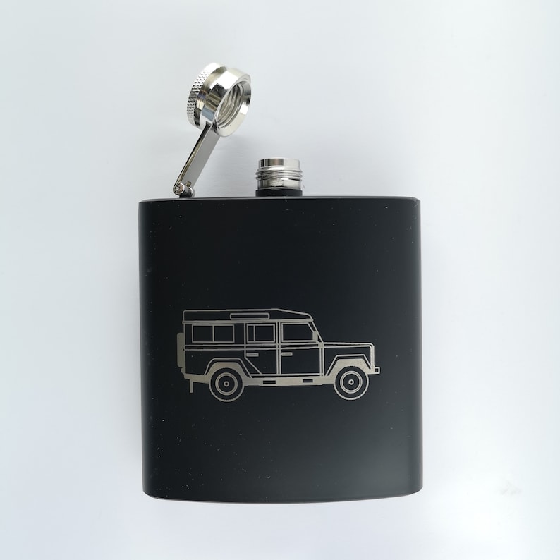 Gardening Shooting Land Rover Defender 90 110 130 6oz Hip Flask Outdoors Camping Whisky Made in Scotland Hunting Father/'s Day