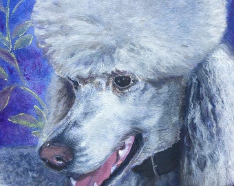 Standard Poodle Portrait, White/Grey | Original Hand-Painted Acrylic/Mixed Media Painting on Canvas