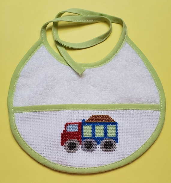 7 Stück Baby-Lätzchen Aus Baumwolle Mit Kreuzstich-Tasche - Selbst Bestickbar (blau)