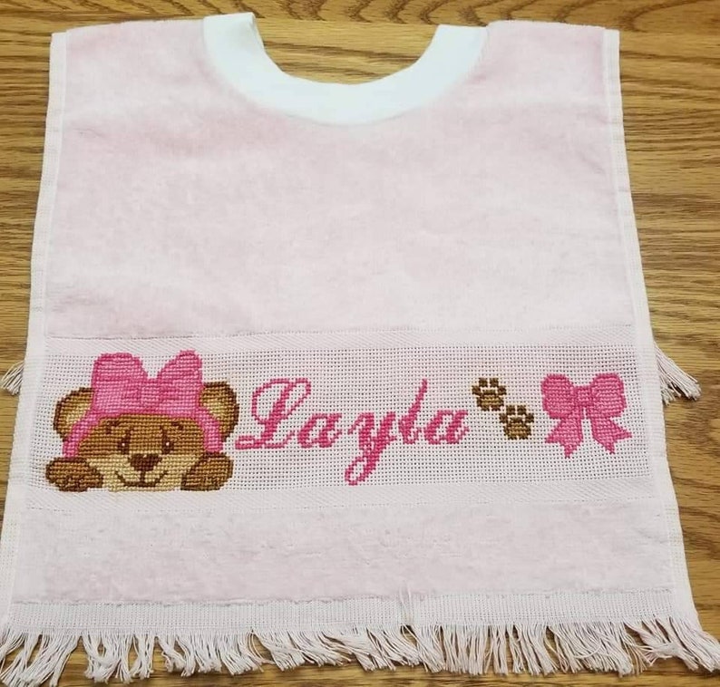 Handmade Cross Stitched Baby Bib Charles Craft Toddler Pullover Velour