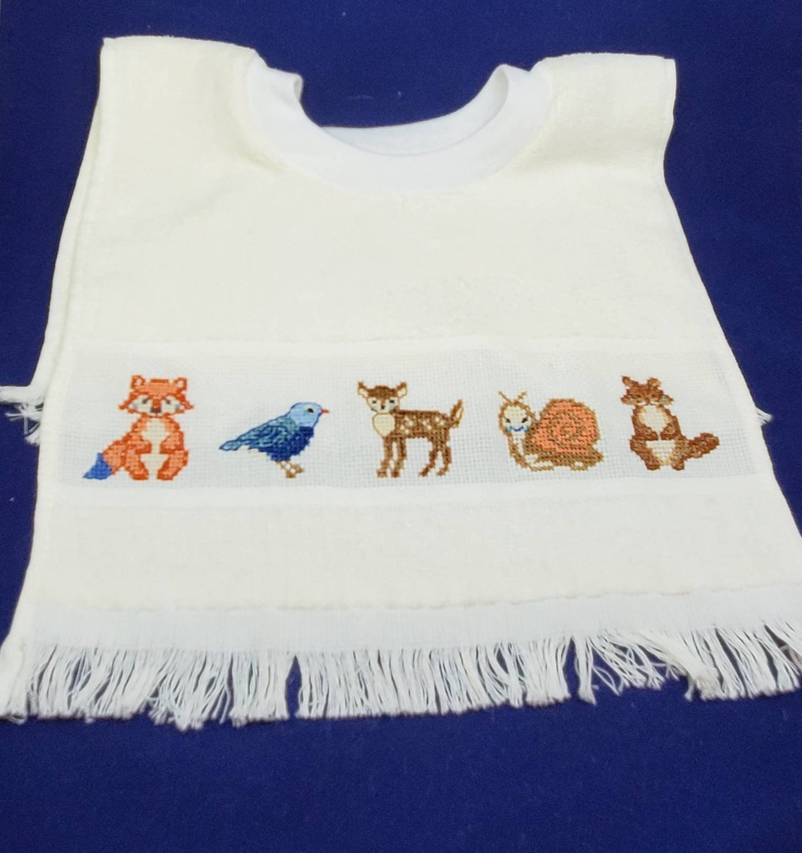 Handmade Cross Stitched Baby Bib Charles Craft Toddler Pullover Velour