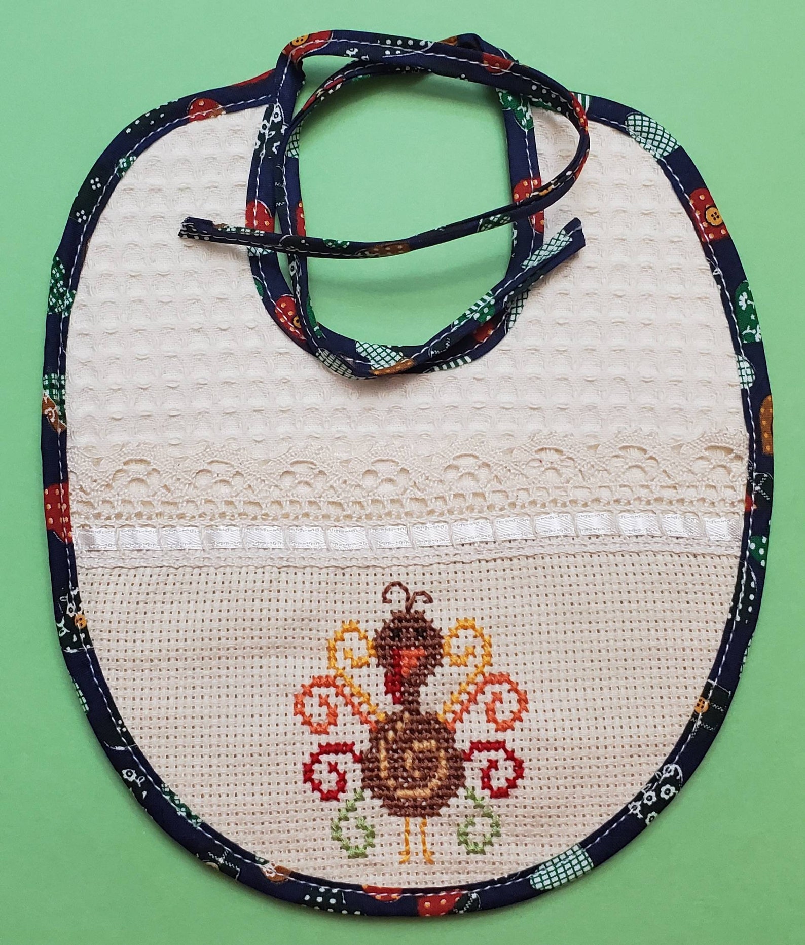 Handmade Cross Stitched Baby Bib 100 Cotton 7.5 x Etsy