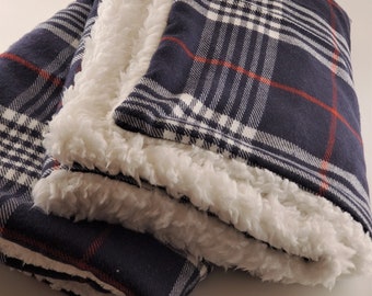 Baby Blanket, Baby Girl,Navy, White, Red, Blue, Baby Boy, Ultra Soft, Plaid, Luxury Sherpa Fur, Soft, Newborn, Stroller Blanket