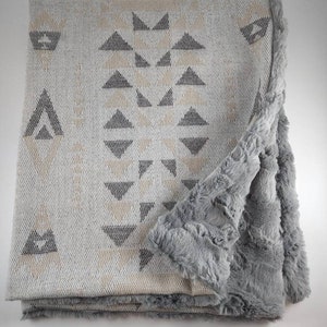 Baby Blanket, Western, Tribal, Rustic, Grey Faux Fur, Cream Faux Fur, Nuetral, Gray, Brown, Baby Boy, Baby Girl, Gender Neutral