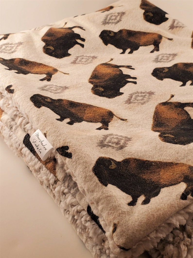 Buffalo Blanket Bison Western Oatmeal Brown Sherpababy Etsy