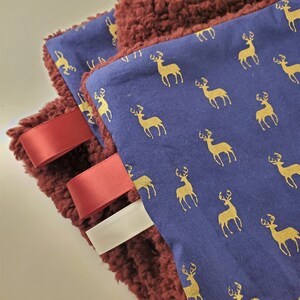 Reindeer Lovey, Security Blanket, Holiday, Festive, Christmas, Gold, Blue, Red, Sherpa Faux Fur, Baby Boy, Baby Girl, Gender Neutral, Soft