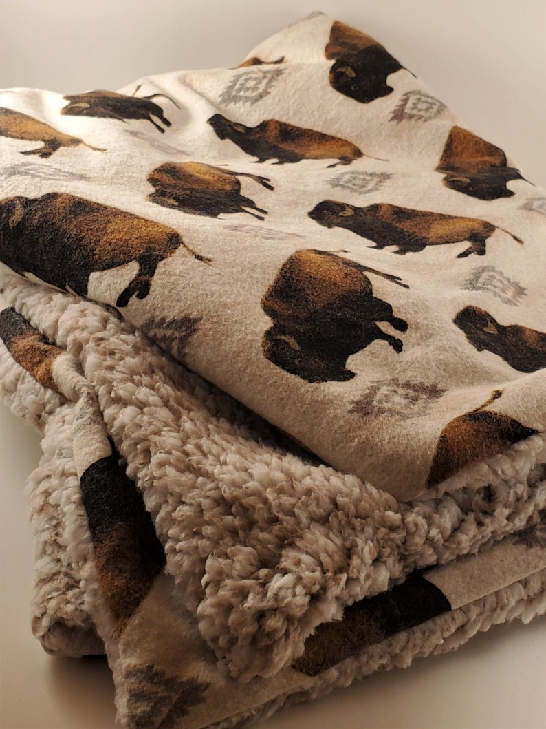 Buffalo Blanket Bison Western Oatmeal Brown Sherpababy Etsy