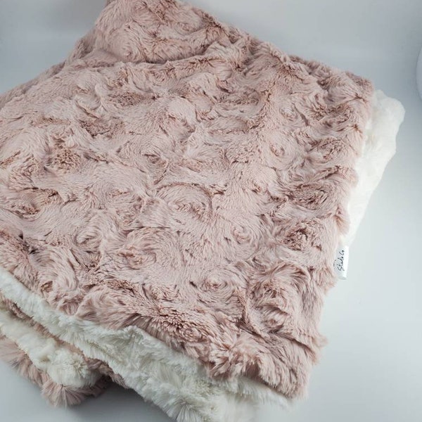 Bestselling Baby Girl Blanket, Fur Blanket, Lovey, Ruffle, Rose, Blush Pink, Baby Shower, Infant, Newborn, Cream, Fluffy, Cozy