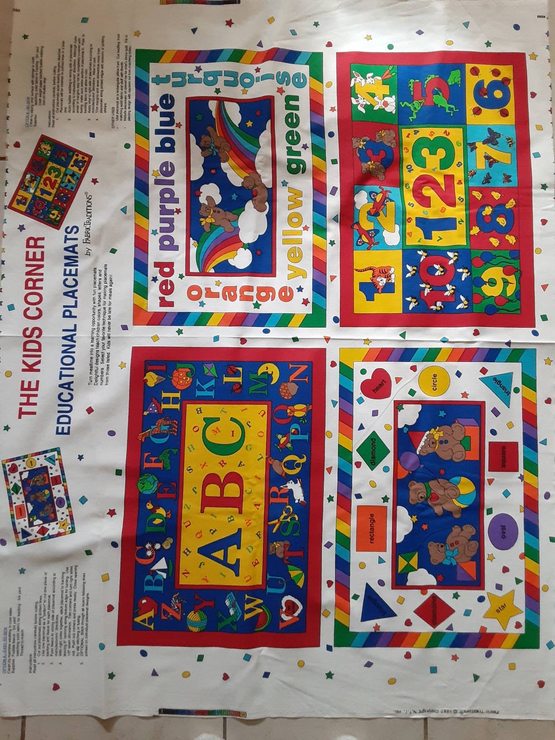 Kids Educational Placemat Fabric Panel by Fabric Traditions Etsy