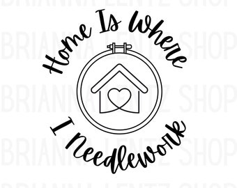 Home Is Where I Needlework SVG, PNG, PDF Download File, Cross Stitch Clip Art Clip Art, Cross Stitch Sticker, Needlework Embroidery