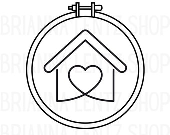 Cross Stitch Home In A Hoop Symbol SVG, PNG, PDF Download File, Cross Stitch Clip Art Clip Art, Cross Stitch Sticker, Needlework Embroidery