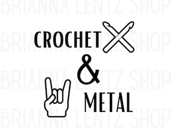 Crochet and Metal, PNG, PDF Download File, Metal Lover Clip Art Clip Art, Metal Music Sticker, Crochet Sticker, Craft and Metal, Crochet