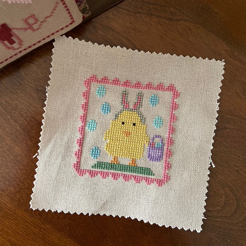 Chick On Easter Egg Hunt Cross Stitch Pattern PDF Download Spring and Easter Cross Stitch Pattern Instant Download image 1