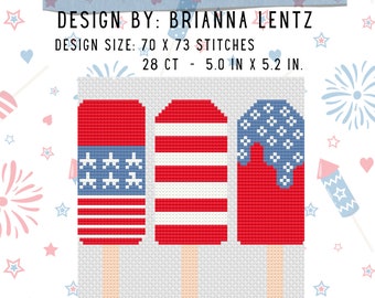 Red, White, and Blue Popsicles Cross Stitch Design Pattern