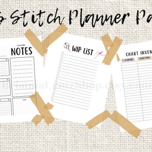 Kreuzstich Planer WIP-Liste, Kreuzstich Bestandsliste und Flosstube Notizen, Sofort-Download-Seiten, Handwerk-Planer, Musterbewahrer