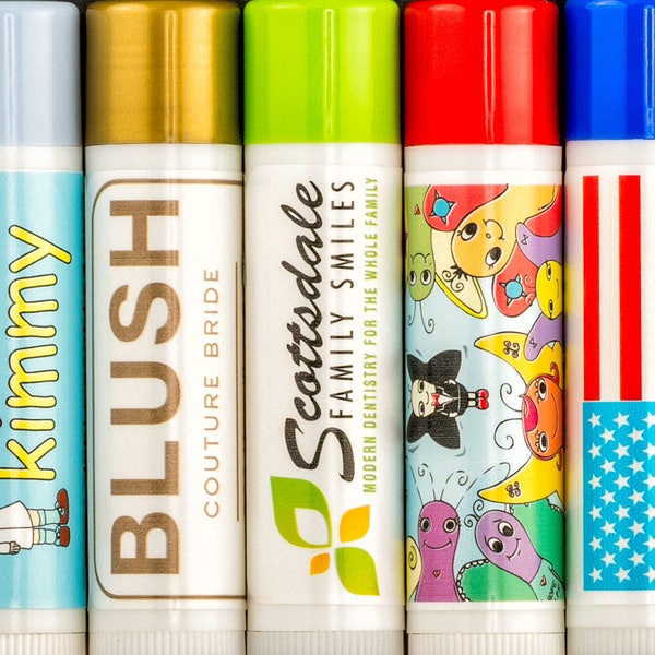 Party Favors Custom Lip Balm 50 Pack | Personalized Lip Balm Favors Birthday Graduation Baby Shower | Bulk Custom Label Favors