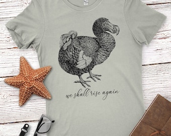 Womens Dodo We Will Rise Again Graphic Tee, Dodo Funny Animal Tshirt, Extinct Animal Shirt