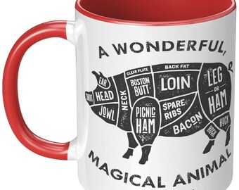 Funny Morning Mug, Simpson Quote Gift, Pig Collector Mug, Bacon Lover Cup, Foodie Pork 11 oz Mug, Bacon Ham Ribs All From A Magical Animal