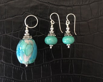 handmade glass and sterling silver pendant and earrings