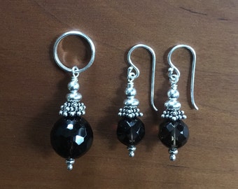 smoky quartz and sterling silver pendant and earrings