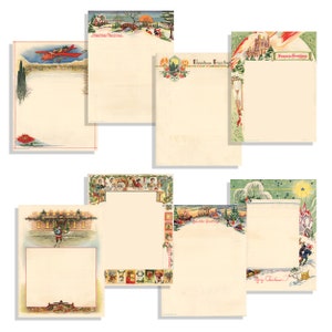 Biglietti d'auguri di Natale vintage dei primi anni del 1900, carta intestata per le feste, cancelleria, illustrazioni di scene invernali di Babbo Natale, artigianato, PDF, DOWNLOAD DIGITALE