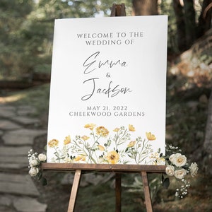 Yellow Wildflower Wedding Welcome Sign Template, Ceremony Welcome Poster, 18x24, 24x36, Instant Digital Download,  WD-305