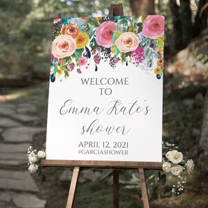 Navy Floral Welcome Sign, 18x24 and 16x20, Baby Shower, Bridal Shower, Printable, Template, BR-133