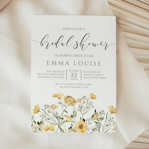 Yellow Wildflower Bridal Shower Invitation, Wedding Shower Invite, Digital Instant Download Template, BR-129