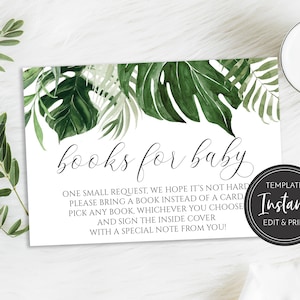 Livres tropicaux pour modèle de carte de bébé, insertion de demande de livre de douche de bébé Aloha, Templett, téléchargement numérique instantané, BA-140