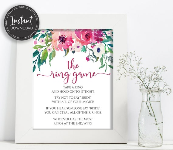 Bridal Shower Ring Game Table Sign Fuchsia Pink Ring Game 8x10 