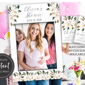 Magnolia Photo Booth Frame Prop, Printable Photo Frame, Wedding, Baby Shower, Bridal Shower ...