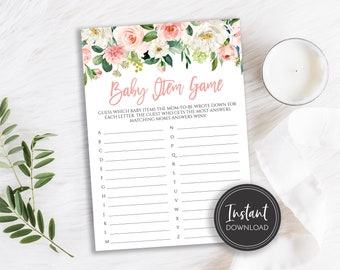 Blush Pink Baby Item Baby Shower Game Floral Flowers Digital Instant Download, BA-175, BA-89