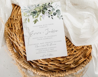 Greenery Wedding Invitation, Eucalyptus Invite, Printable Digital Instant Download Template, WD-301