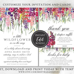 Wildflower Baby Shower Bundle: Invitation, Diaper Raffle (Digital Download)