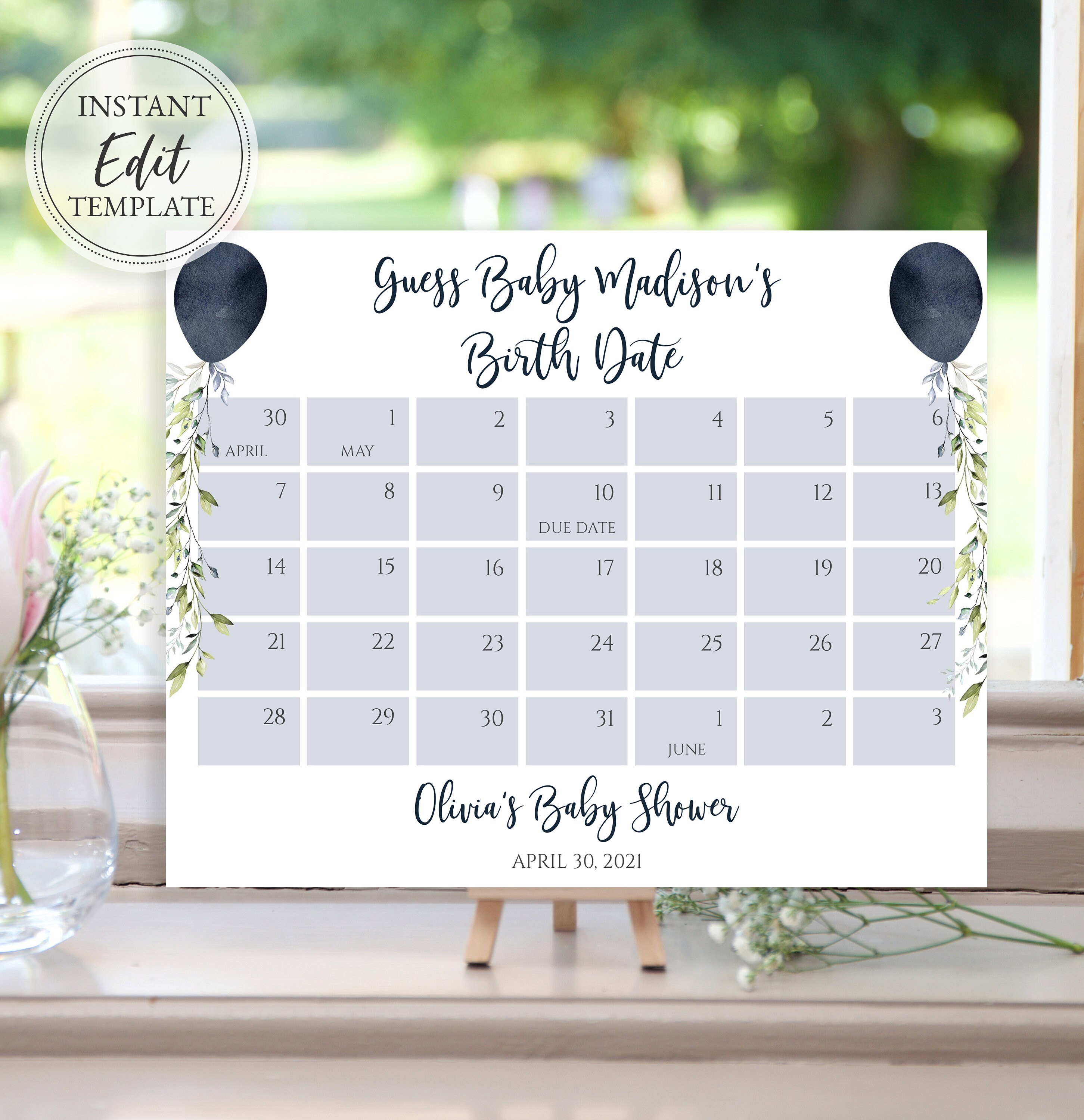 Baby shower clearance calendar guess template