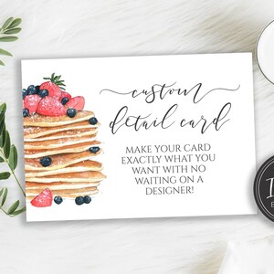 Modelo de cartão com detalhes personalizados de brunch, chá de bebê, chá de panela, panquecas, inserção de convite, Templett, download digital, BR-224, BA-12