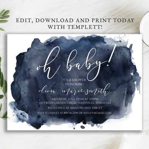 Navy Blue Baby Shower Invitation Oh Boy Baby Shower Etsy