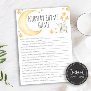 Moon & Elephant Baby Shower Game: Nursery Rhyme Quiz (Printable Download)