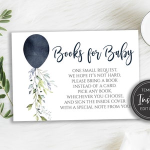 Livres de ballon bleu marine pour modèle de carte de bébé, douche de bébé garçon bébé, téléchargement instantané numérique de demande de livre de bébé bleu marine, BA-47